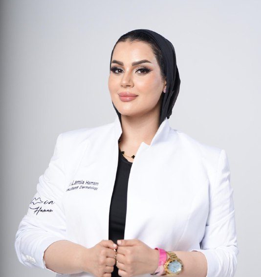 Dr. Lamia Hamam, board-certified dermatologist at Genomed Polyclinic in Dubai