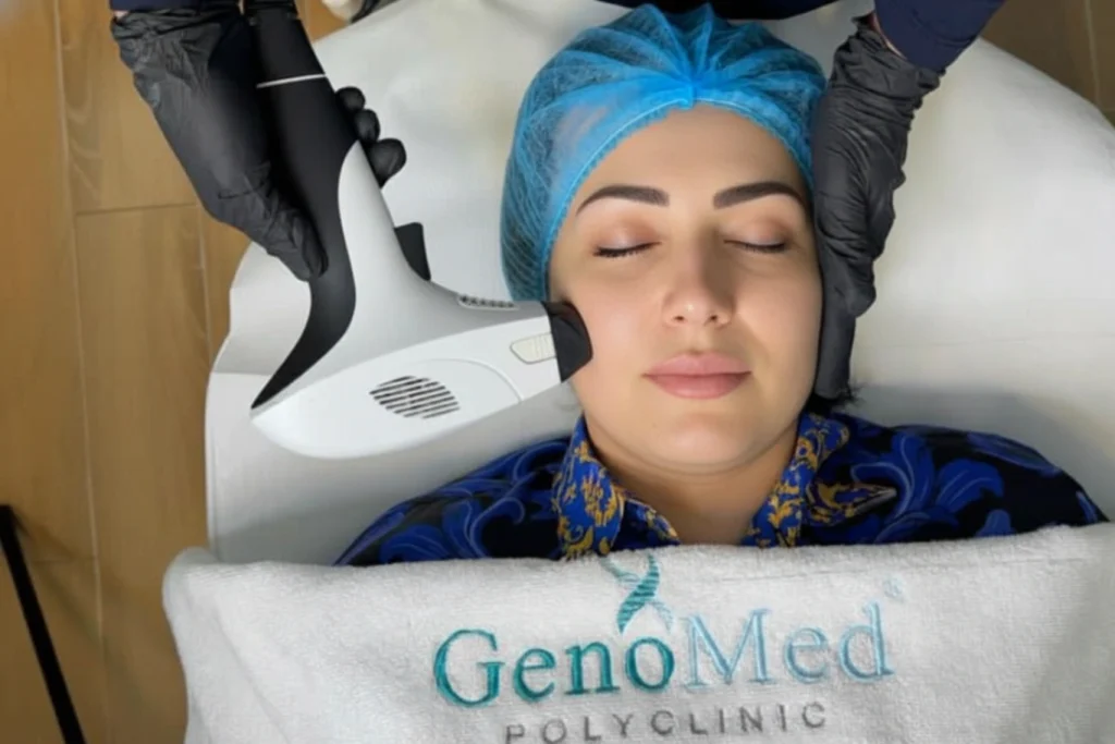 young woman having a RF Microneedling (VFR) cosmetic treatment