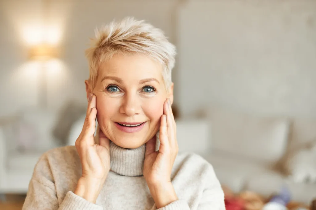 middle-aged woman with an amazing skin and a young look